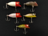 Five vintage Heddon tiny lucky 13 fishing lures