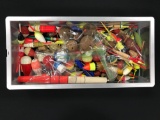 Large lot of vintage and novelty bobbers in plastic case
