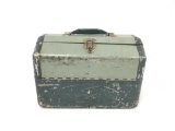 JC Higgins vintage metal tackle box with six reels and tackle