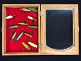 Case with 12 vintage trout oreno lures