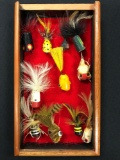 Case with vintage fishing baits