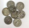 Group of eight Washington silver quarters