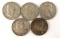 Group of five Franklin silver half dollars