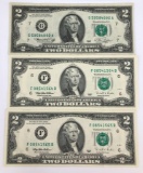 Group of three Two dollar notes