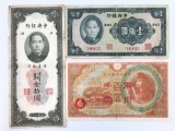 Group of three notes of Japanese and Chinese paper currency
