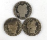 Group of three barber silver dimes