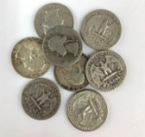 Group of eight Washington silver quarters