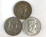 Group of three Franklin silver half dollars