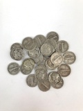 Group of 28 mercury silver dimes