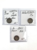 Group of three seated liberty silver half times