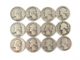 Group of 12 1930s Washington silver quarters