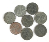 Group of eight steel pennies