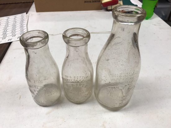 Lot of 3 Milk Bottles from Joliet, Illinois