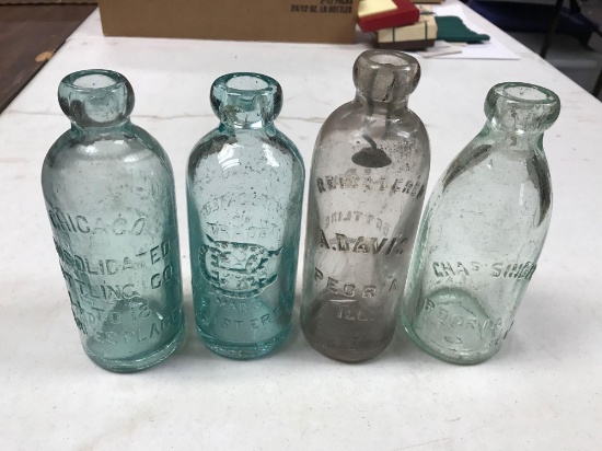 Lot of 4 Vintage Glass Bottles : Peoria and Chicago, Illinois