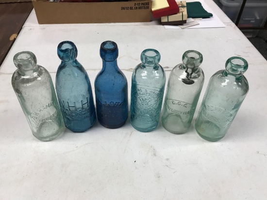 Lot of 6 Antique Hutchinson Bottles from Illinois: Fullersburg, Taylorville, Kankakee, and Chicago