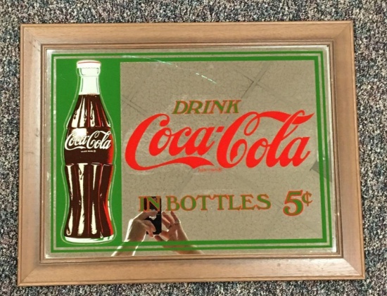 Vintage mirrored coca-cola framed mirror