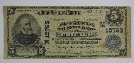 Large Size Note : Series of 1902 Atlas Exchange National Bank of Chicago $5 Note