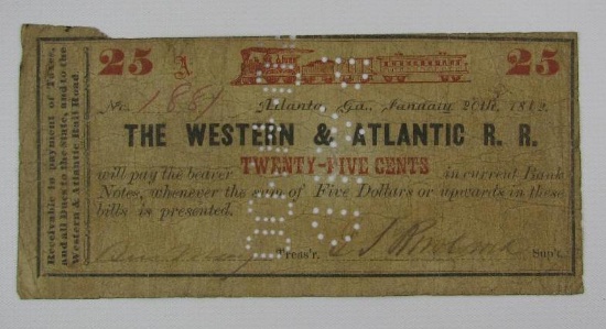 1862 Western Atlantic Rail Road "Currency"