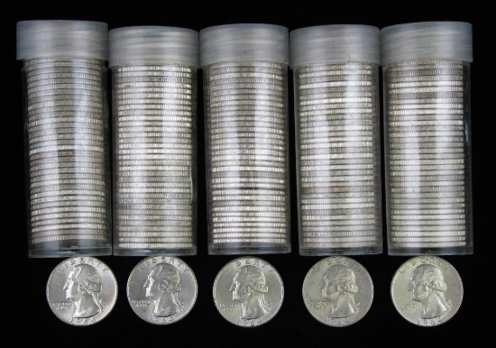 Lot of 5 Rolls : Washington Quarters 1964-P and 1964-D