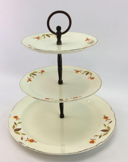 Vintage Hall jewel tea autumn leaf three tier serving dish