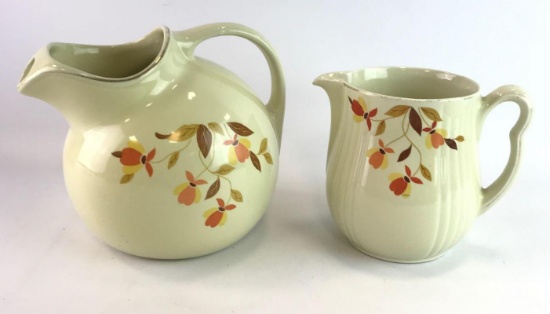 Group of 2 vintage hall jewel tea autumn leaf pitchers