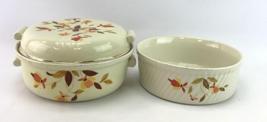 Group of two vintage hall Jewel tea autumn leaf casserole dishes