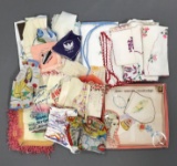 Group of vintage Handmade knitted handkerchiefs, table cloths and more