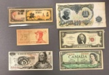 Group of 6 pieces of foreign Paper money and more