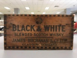 Vintage advertising Black and white scotch whiskey wooden box
