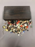 Vintage sewing box and buttons