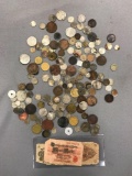 Vintage group of foreign coins and tokens many early silver coins