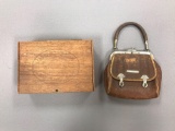 Vintage group of 2 leather purses and cigar box