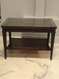 Vintage wooden side table with glass top