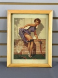 Framed print of lady by a sprinkler