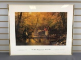 Framed poster print of children crossing the creek