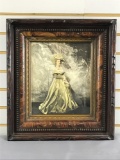 Antique burled walnut frame with Modern Victorian woman print