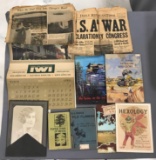 Group of vintage newspaper clippings calendars and more
