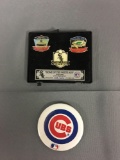Group of Chicago White Sox home of the White Sox lapel pens, and Chicago cubs button