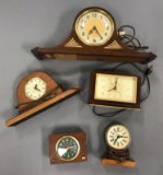 Group of 5 vintage mantle style electric clocks and more