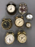 Group of 8 vintage bell ringing alarm clocks