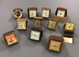 Group of 11 vintage traveling alarm clocks