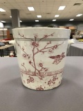 Vintage floral and bird designed handle stoneware crock