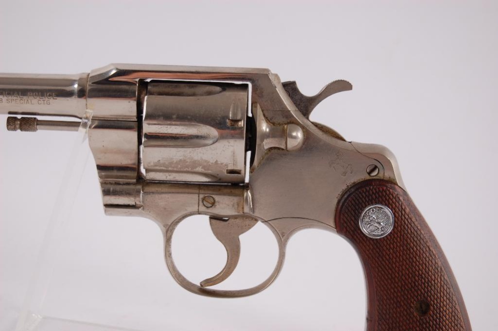 Colt Official Police 38 Special Ctg Double Action Revolver With Leather Holster Firearms Military Artifacts Online Auctions Proxibid