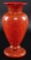 Antique Franz Welz Baluster Shape Orange Vase with Black Fire Polished Rim