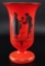 Antique Marked Czech Orange Footed Vase with Silhouette of Courting Couple