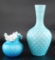 Group of 2 : Vintage Blue Cased Glass Quilted Pattern Vases