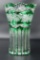 Antique Shamrock Green Cut to Clear Crystal Vase with Floral Design