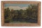 Antique Oil Painting of Lakeside Forest Scene in Gilded Frame