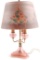 Antique Pink Glass Lamp with Reverse Painted Shade