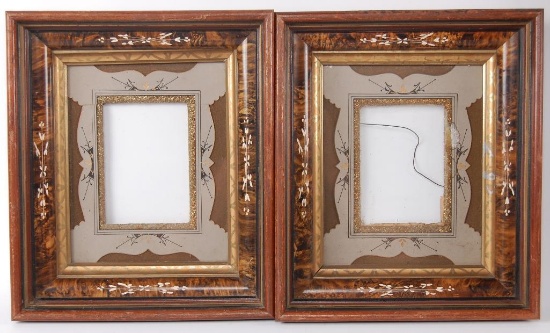 Pair of Antique Burled Walnut and Guilded Frames